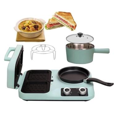 Imagem de Torradeira elétrica com inclinação de 180 °, máquina de café da manhã multifuncional de aquecimento de dupla face, frigideira de pedra limpa fácil para bacon, hashbrowns e omeletes