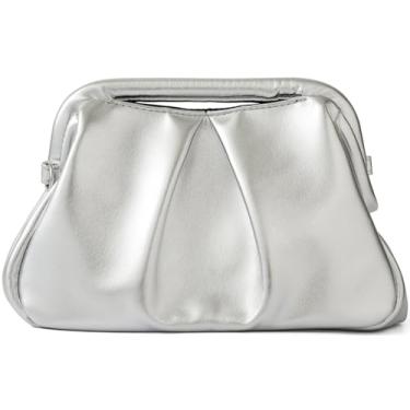 Imagem de Bolsa clutch feminina com alça superior e corrente destacável, bolsa tiracolo para festa de casamento, Prata