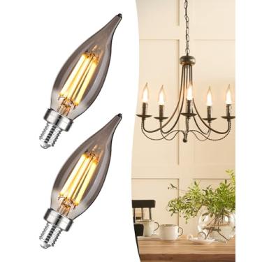 Imagem de OMED Lâmpadas LED E12 equivalente a 100 W, branco suave 2700K, candelabro regulável, lâmpada de vela cinza esfumaçado de 7W 1000 lúmens para sala de estar, luminária, pacote com 2