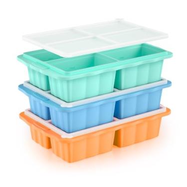 Imagem de Bandeja de silicone para freezer com tampa, moldes de silicone para freezer, bandeja Aquohola para cubos de gelo para alimentos, liberação de recipientes de silicone para congelar alimentos, sopas e