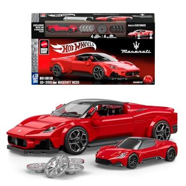 Imagem de Mattel Brick Shop Hot Wheels Jogo de Construção Speed Maserati MC20 em escala 1:32 com Placa de Coleção e 1 carrinho de metal Perfeito para colecionadores