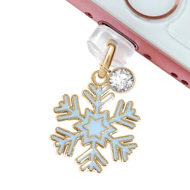 Imagem de ELISE & FONDA CP658 Porta de carregamento USB plugue antipoeira pingente de telefone floco de neve para iPhone 14/13/12/11/XS MAX/XR/X/8 Plus/7/6S/8/SE iPad iPod (azul)
