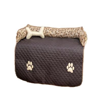 Imagem de Protetor de Sofá Pet Impermeável com Almofada Ossinho – Cama Pet Grande Lavável e Confortável (Marrom)