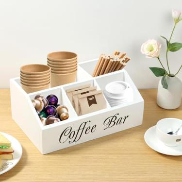 Imagem de Organizador para estação de café, 5 compartimentos, acessórios de cafeteria, organizador de cafeteria, vintage, estação de armazenamento de café, suporte de cápsulas de café para bancada, cafeteria