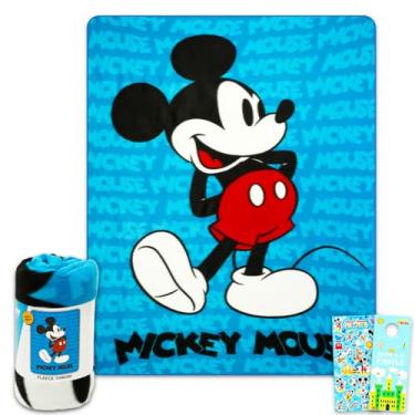 Imagem de Disney Conjunto de cobertor de lã Mickey Mouse – Pacote com cobertor macio mais adesivos, mais para crianças, adultos e adolescentes | Cobertor aconchegante do Mickey Mouse 117 cm x 152 cm