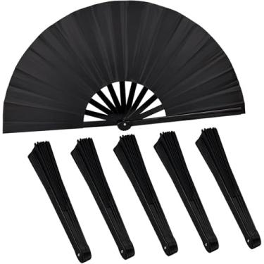 Imagem de Neehows Pacote com 6 ventiladores de mão dobráveis pretos de 33 cm - Som alto de palmas para dança, apresentações, eventos | Conjunto de leques portáteis para dança em linha, raves, festivais, festas