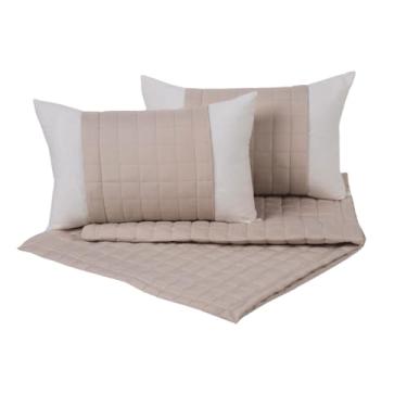 Imagem de Kit Peseira Manta de Cama Sofá Queen King Copacabana 5 Peças Percal 300 Fios Acompanha 2 Almofadas Cheias (Cáqui, King)