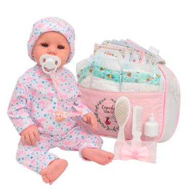 Imagem de Boneca Reborn Bebê Realista 100% Silicone Bolsa Itens Banho