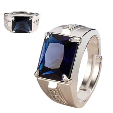 Imagem de Anel Pedra Azul Banhado A Prata 925 Zircônias Ajustável