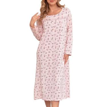 Imagem de Camisola feminina Bloggerlove, manga comprida, algodão, rosa, GG