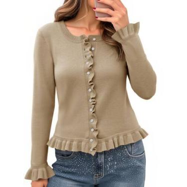 Imagem de Suéter feminino Saodimallsu com babados, cáqui