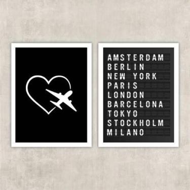 Imagem de Kit 2 Quadros Travel Placa De Aeroporto 45X34Cm - Quadros On-Line
