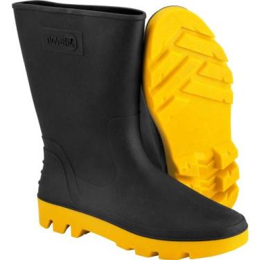 Imagem de Bota Pvc Galocha Preta Amarela Cano Médio Impermeável Nove54 - Vonder,