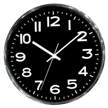 Imagem de Relogio de parede de plastico cromado e preto 25cm x 4cm - BTC Decor