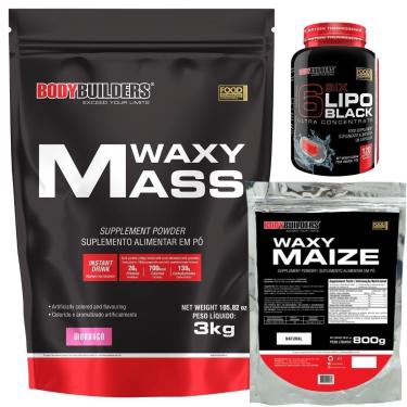 Imagem de Waxy mass 3kg+Waxy Maize 800g+Six 6 lipo black 120 cáps - Bodybuilders-Unissex