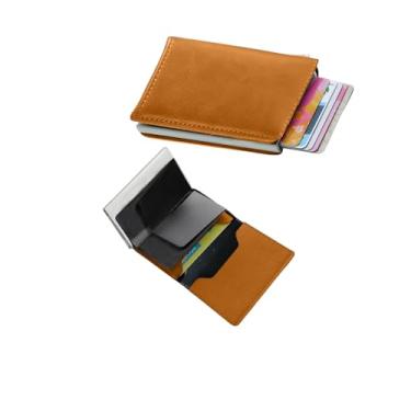 Imagem de Carteira masculina pop up, fina, com bloqueio de RFID, porta-cartões de crédito, inteligente, minimalista, serve para 6 cartões, bolso frontal, bolso traseiro, porta-cartões inteligente, Marrom