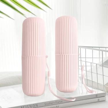 Imagem de Pacote com 2 estojo de viagem para escova de dentes com capa portátil para viagem de negócios, viagens, acampamento, casa, escola rosa * 2