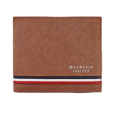 Imagem de Carteira retrô dobrável, fina de poliuretano macio com 6 compartimentos para cartão, 1 janela para cartão de identificação, 2 compartimentos para dinheiro e 2 bolsos com zíper, Marrom claro, Casual