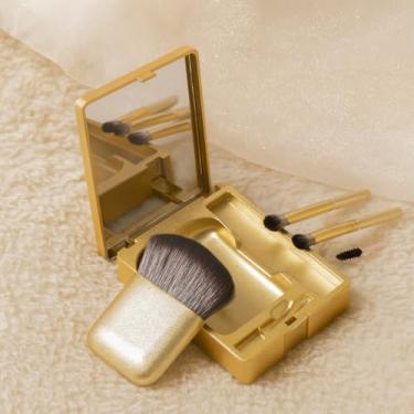 Imagem de Conjunto de mini pincéis de maquiagem – kit de 4 peças para viagens e deslocamento diário – cerdas macias e não absorventes – Compacto 9,9 x 6 x 5 cm - 0,1 kg (dourado)