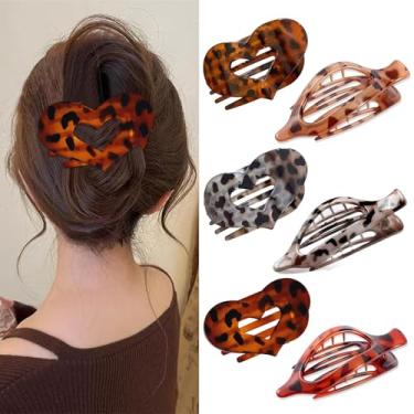Imagem de 6 peças de grampos de cabelo lisos franceses para mulheres, 2 estilos de concórdia francesa para mulheres e meninas, grande curvado para cabelo grosso e fino, bico de pato forte (cores com estampa de