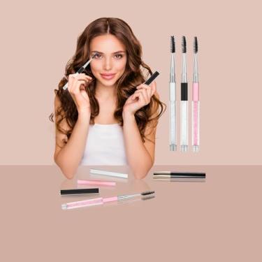 Imagem de 3 pincéis de cílios com tampa, pincel de sobrancelha, varinhas de rímel, ferramentas aplicadoras de maquiagem para sobrancelhas e extensões de cílios (multicoloridas)