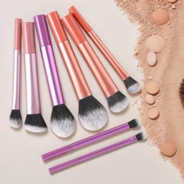 Imagem de Conjunto de 8 pincéis de maquiagem, pincel solto, pincel de contorno, pincel de base de blush, pincel de sombra e outras ferramentas de maquiagem (multicoloridas)
