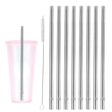 Imagem de 8 Canudos de Aço Inoxidável para Starbucks Cold Cup Venti 24oz, Canudos Retos de Metal Substituição com Escova Limpeza, Sem BPA, para Uso Doméstico e em Viagens da Starbucks (Prata)