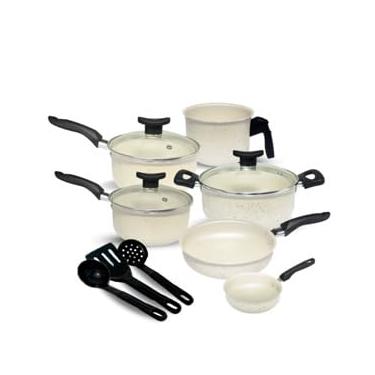 Imagem de Jogo de Panelas 10 Peças Teflon Antiaderente com Tampa de Vidro (Cor Granito)