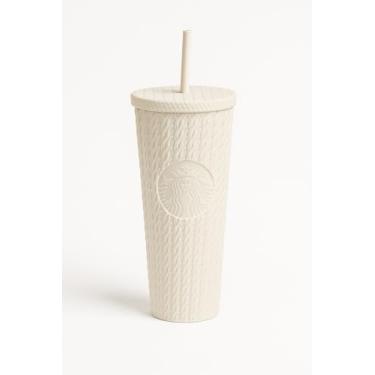 Imagem de Starbucks Copo de tricô branco outono 2025 com canudo 680 g – Copo frio de aço inoxidável edição limitada para bebidas geladas e colecionadores sazonais