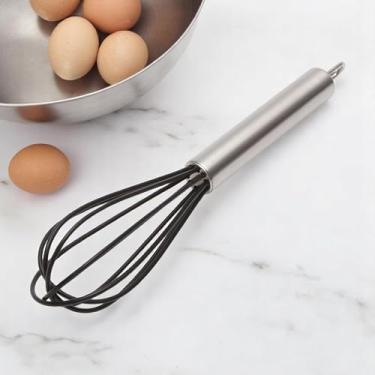 Imagem de Generic 1 batedor de arame preto de 20,3 cm, lavagem à mão, aço inoxidável, silicone, preto, prateado, tom 21 x 5 x 5 cm