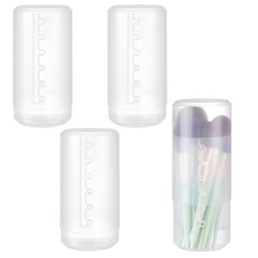 Imagem de FINGERINSPIRE 4 porta-pincéis de maquiagem de plástico transparente 7,5 x 15 cm, porta-pincéis retráteis, organizador de pincéis de cosméticos portáteis, estojo de armazenamento de pincéis à prova de