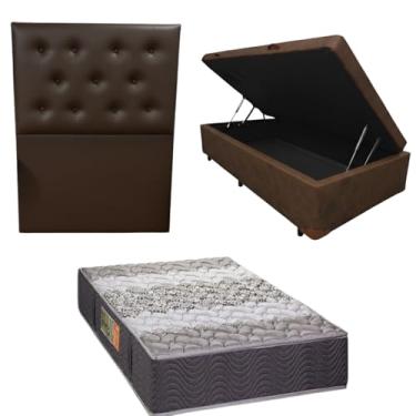Imagem de Cama Box Baú Blindada com Colchão de Espuma Orthopedic + Cabeceira Botonê - Solteiro 88x188 (CORINO MARROM)