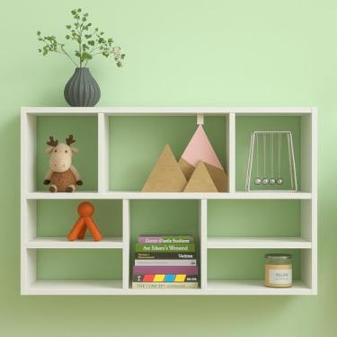 Imagem de Estante de Parede Decorativa Branca 8 Compartimentos 75x90x18cm para Quarto sala escritório com Design Moderno Organizador de Livros e Brinquedos