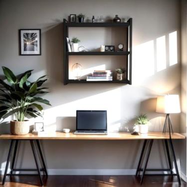 Imagem de Prateleiras suspensas, estilo industrial, prateleiras de ferro forjado e MDF, porta-retratos, decoração para sala de estar/cozinha, armazenamento de brinquedos. (PRETO COM PRETO)