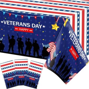Imagem de LOONELO Toalhas de mesa Verterans Day, pacote com 3 capas de mesa We Appreciate You 220 cm x 130 cm, plástico impermeável Thank You Verterans Patriotic para decoração de mesa para festas de fim de ano