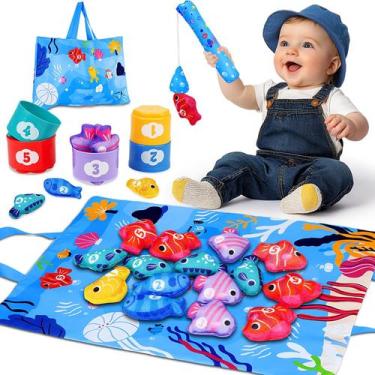 Imagem de Jogo de pesca em tecido Montessori Toys Arovan de 1 a 3 anos com copos