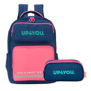 Imagem de Mochila Escolar E Estojo Up4You Azul E Rosa