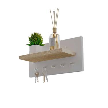 Imagem de Porta chaves Minimalista Organizador Decoração Branco e Carvalho