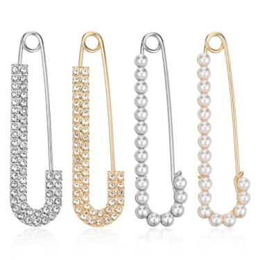 Imagem de Alfinetes de broches femininos, clipes de chapéu de xaile de cristal falso pérola decorativa alfinetes de segurança broche manto cardigã cachecol vestido camisa clipes para mulheres, ouro prata 4
