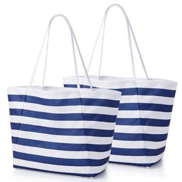 Imagem de KALIDI Pacote com 2 sacos de compras reutilizáveis de mercearia bolsa de praia bolsa grande para mulheres e homens, bolsa leve dobrável para piquenique e férias