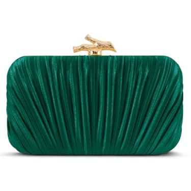 Imagem de NEWROGENG Bolsas clutch de tecido para mulheres elegantes, bolsas de noite de couro PU formais com corrente, bolsas e bolsas modernas 2025, Cetim verde escuro