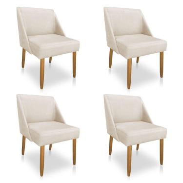 Imagem de Kit 04 Cadeiras Poltona Juliana Suede Bege Pés Palito Castanho