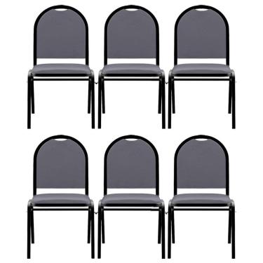 Imagem de Kit 6 Cadeiras Hoteleiras Auditório Empilhável Sintético M23 Cinza - Mpozenato