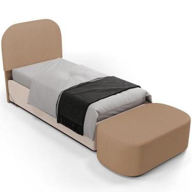 Imagem de Cabeceira Cama Box 100cm Lanna Com Puff Recamier Doha W01 Linho Bege E