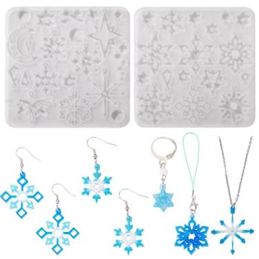 Imagem de Kissitty Kit de fabricação de moldes de silicone com pingente de floco de neve, moldes de silicone de floco de neve branco para resina, molde de fundição de resina epóxi de Natal, moldes de silicone