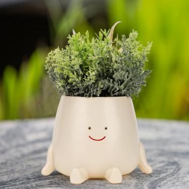 Imagem de Vaso de plantador de rosto sorridente com orifício de drenagem, vasos fofos de resina para suculentas e cactos | Vasos decorativos internos e externos para uso interno com drenagem | Dia das Mães