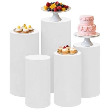 Imagem de Conjunto de 5 capas de pedestal cilíndrico, envoltórios de suporte de festa de acrílico para decorações, suportes brancos para eventos, incluindo casamentos e aniversários, serve para tamanhos de