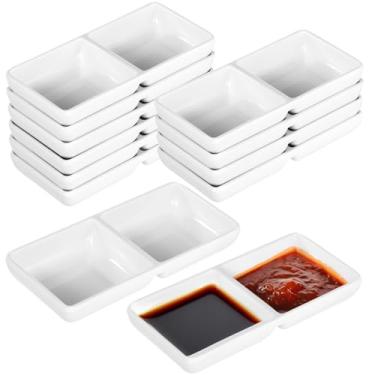 Imagem de LUMINFLY Conjunto de pratos de molho com compartimento duplo de 12 peças, tigelas de plástico de melamina para molhos, molho de soja, ketchup e mais