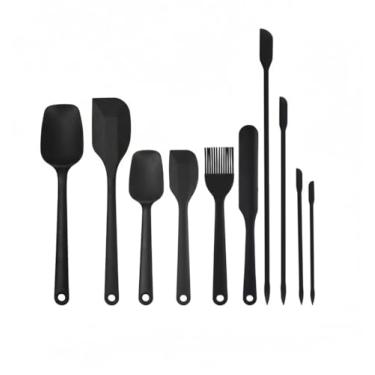 Imagem de Conjunto de 9 espátulas de silicone, espátulas pequenas flexíveis para assar, misturar, cozinhar, fritar, usar na cozinha. Espátulas de pote para raspar, livre de BPA, seguro para panelas (preto)