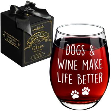 Imagem de Presentes engraçados de taça de vinho para amantes de cães - Dogs and Wine Make Everything Fine Wine Cup Dog Mom Presente de aniversário, presentes de Natal exclusivos para dono de cães, filha, amigos